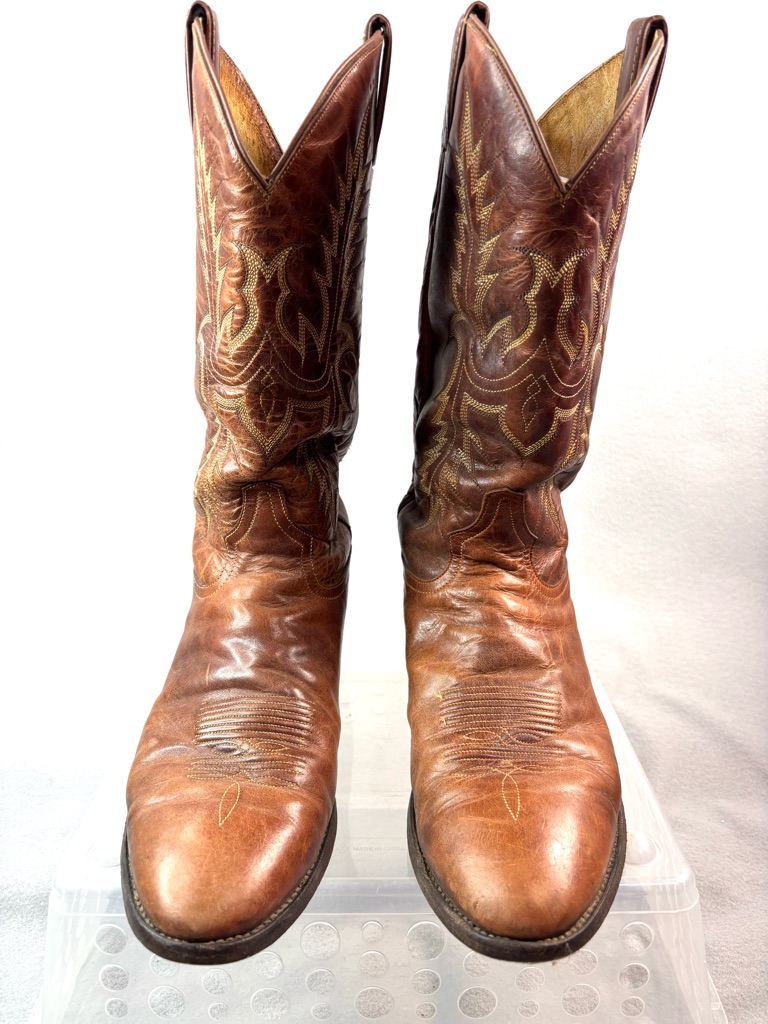 Tony Lama 10.5d Brown Leather Embroidered Western Cowboy Boots